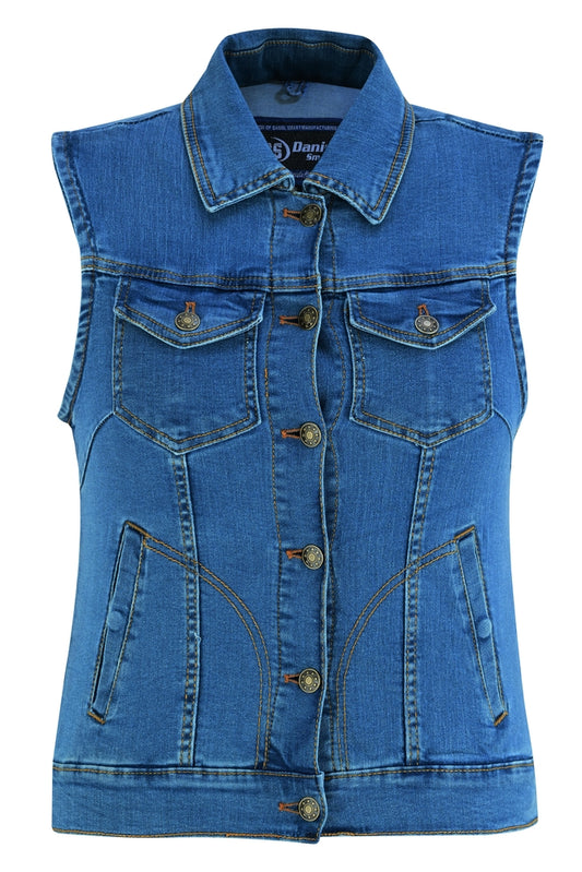 DM943 Women's Blue Denim Snap Front Vest Daniel Smart Manufacturing