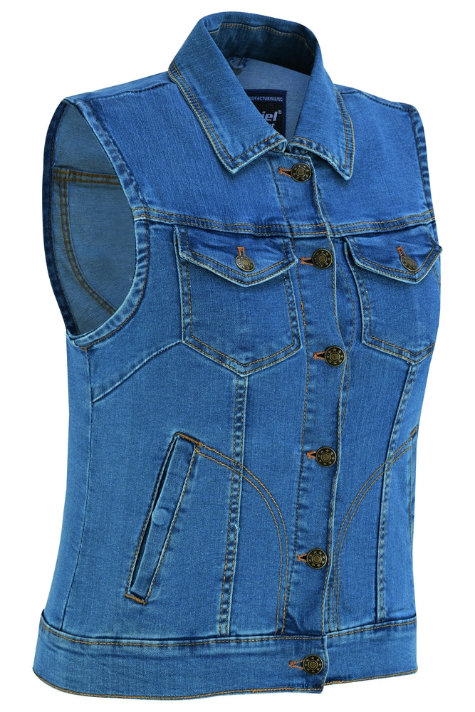 DM943 Women's Blue Denim Snap Front Vest Daniel Smart Manufacturing