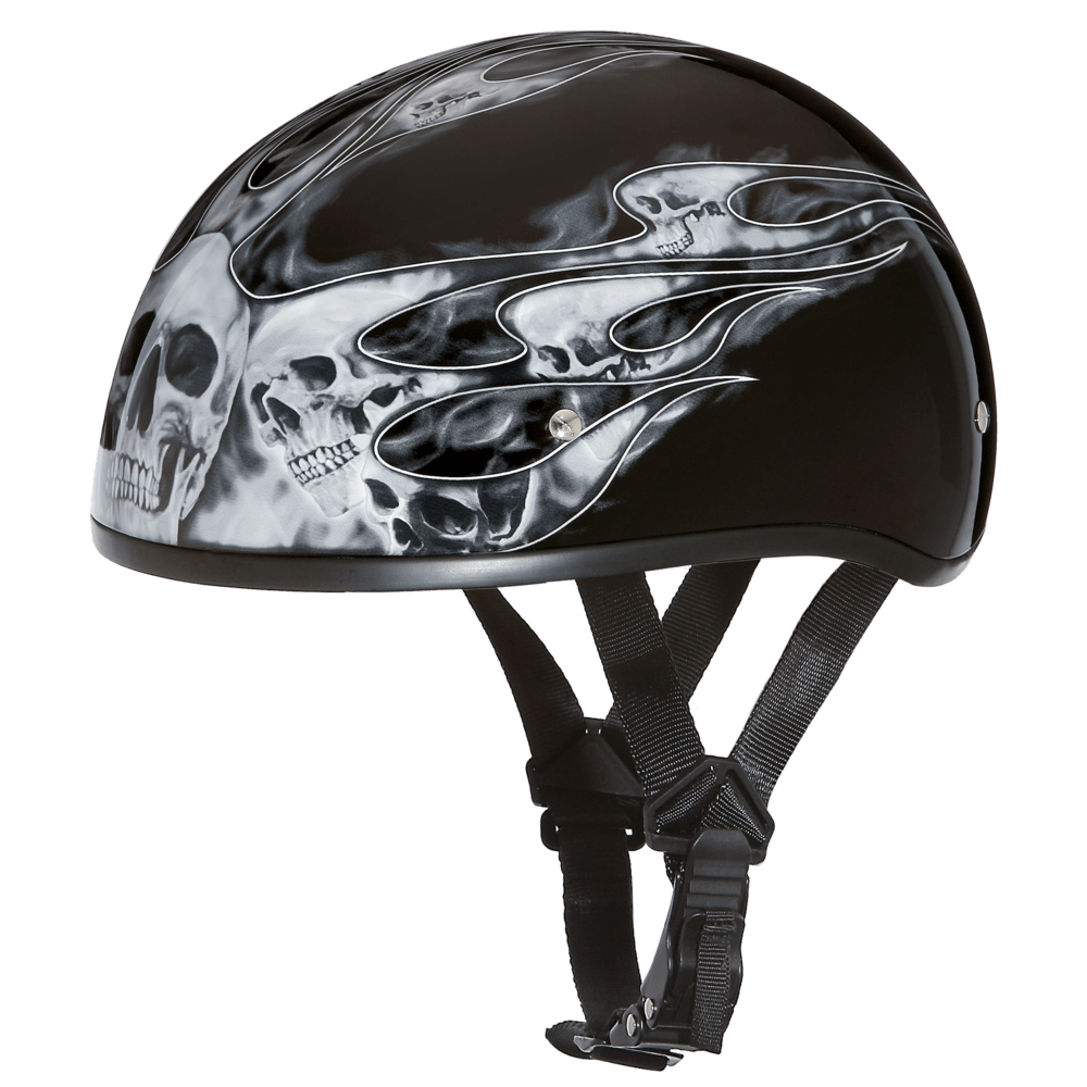 D6-SFS D.O.T. DAYTONA SKULL CAP - W/ SKULL FLAMES SILVER - Daniel Smart Manufacturing