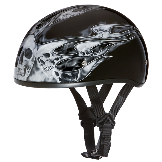 D6-SFS D.O.T. DAYTONA SKULL CAP - W/ SKULL FLAMES SILVER Daniel Smart Manufacturing