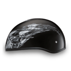 D6-SFS D.O.T. DAYTONA SKULL CAP - W/ SKULL FLAMES SILVER - Daniel Smart Manufacturing