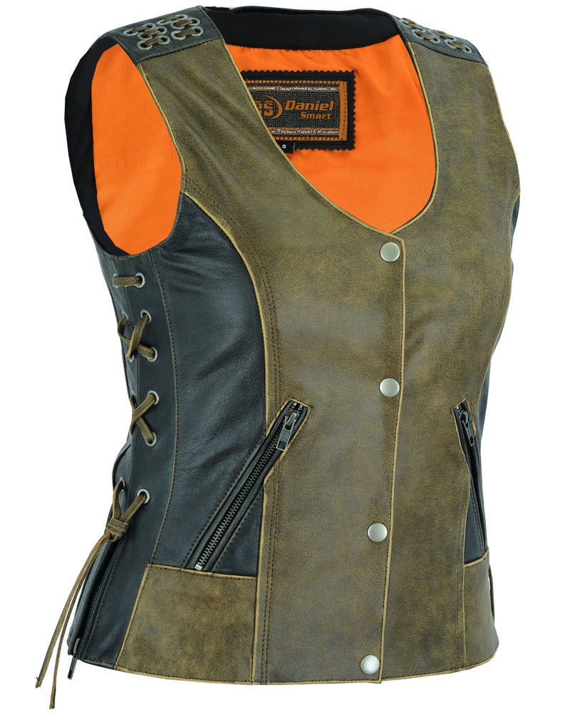 DS298 Women's Vest with Grommet and Lacing Accents - Two Tone Daniel Smart Manufacturing