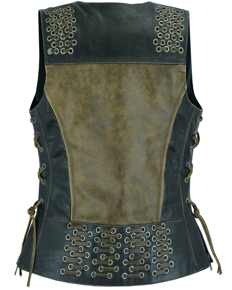 DS298 Women's Vest with Grommet and Lacing Accents - Two Tone Daniel Smart Manufacturing