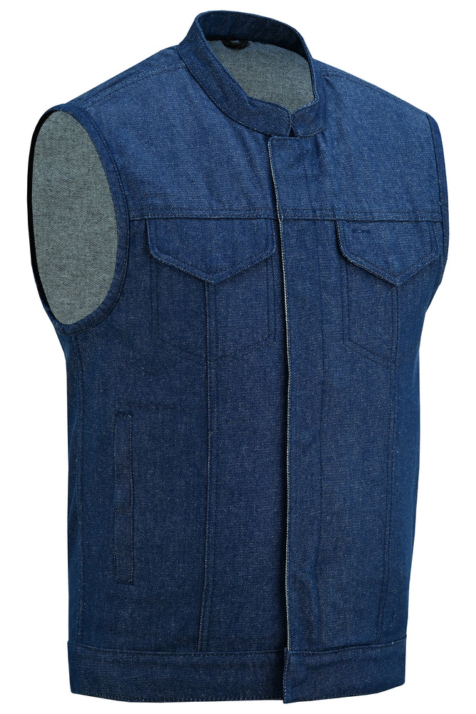 DM976 Men's Blue Rough Rub-Off Raw Finish Denim Vest Daniel Smart Manufacturing