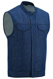 DM976 Men's Blue Rough Rub-Off Raw Finish Denim Vest Daniel Smart Manufacturing