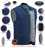 DM976 Men's Blue Rough Rub-Off Raw Finish Denim Vest Daniel Smart Manufacturing