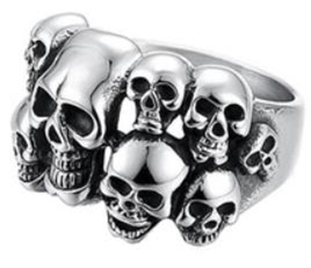 R102 Stainless Steel Multi-Skull Face Biker Ring Daniel Smart Manufacturing