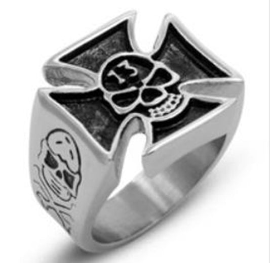 R106 Stainless Steel Skull 13 Biker Ring Daniel Smart Manufacturing