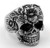 R111 Stainless Steel Flower Face Skull Biker Ring Daniel Smart Manufacturing