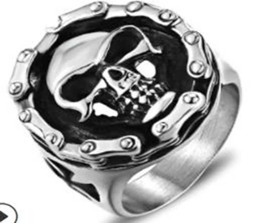 R113 Stainless Steel Biker Chain Skull Face Biker Ring Daniel Smart Manufacturing