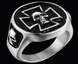 R121 Stainless Steel Iron Cross Skull Biker Ring Daniel Smart Manufacturing