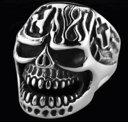 R122 Stainless Steel Fire Face Skull Biker Ring Daniel Smart Manufacturing