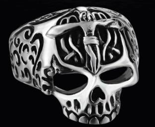 R124 Stainless Steel Jesus Cross Skull Biker Ring Daniel Smart Manufacturing