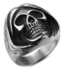 R139 Stainless Steel Sleepy Head Skull Biker Ring Daniel Smart Manufacturing