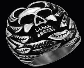 R141 Stainless Steel Feather Face Skull Biker Ring Daniel Smart Manufacturing