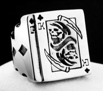 R157 Stainless Steel King of Clubs Skull Biker Ring Daniel Smart Manufacturing