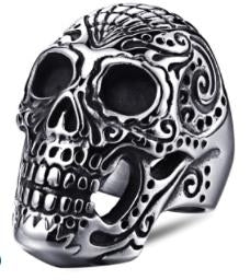 R160 Stainless Steel Large Sugar Cane Skull Biker Ring Daniel Smart Manufacturing