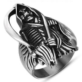 R161 Stainless Steel Grim Reaper Skull Biker Ring Daniel Smart Manufacturing