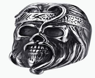 R167 Stainless Steel Anarchy Skull Face Biker Ring Daniel Smart Manufacturing