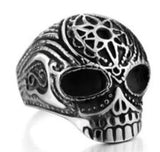 R186 Stainless Steel Flower Cane Skull Biker Ring Daniel Smart Manufacturing