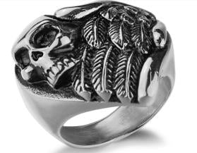 R196 Stainless Steel Feather Wings Skull Biker Ring Daniel Smart Manufacturing