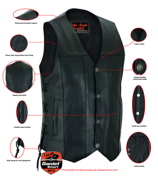 DS142 Men's Single Back Panel Concealed Carry Vest (Buffalo Nickel He Daniel Smart Manufacturing