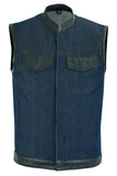 DM961 Men's Broken Blue RoughRub-Off Raw Finish Denim Vest W/Leather Daniel Smart Manufacturing