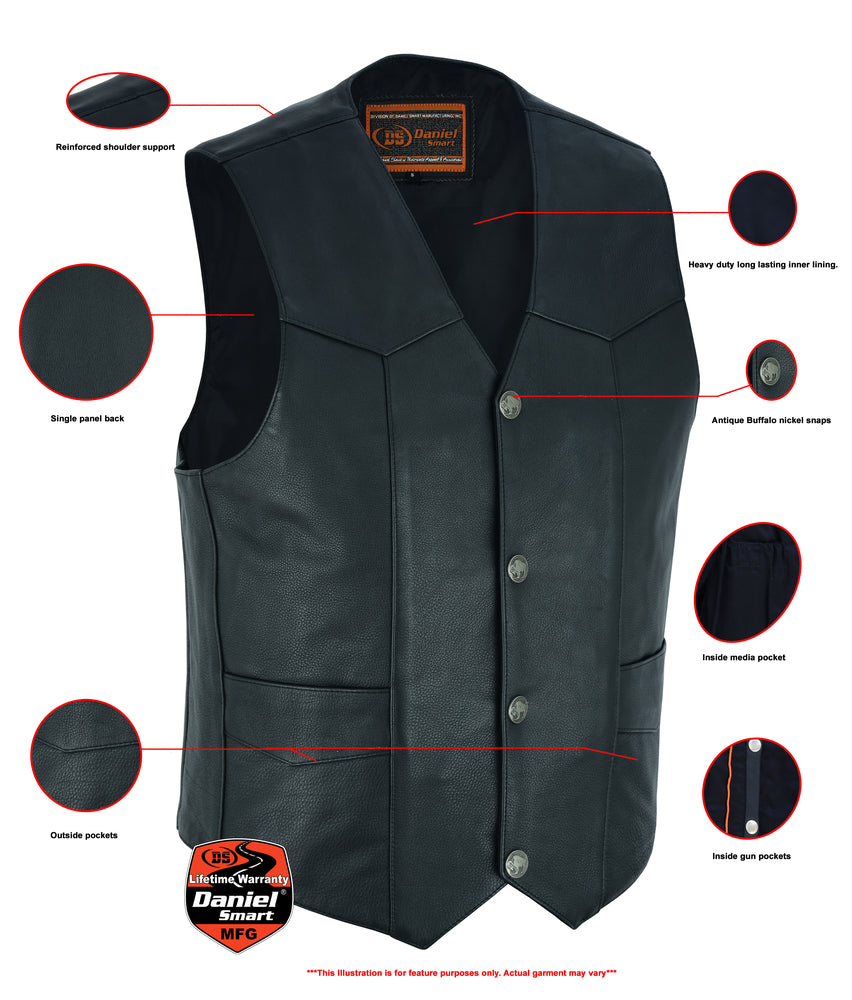 DS116 Advance Men's Buffalo Nickel Head Snap Vest Daniel Smart Manufacturing