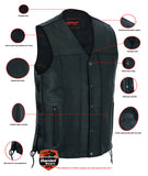 DS161TALL Men's Tall Classic Tapered Bottom Biker Leather Vest Daniel Smart Manufacturing