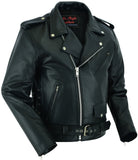 DS711 Economy Motorcycle Classic Biker Leather Jacket - Side Laces Daniel Smart Manufacturing