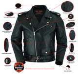 DS711 Economy Motorcycle Classic Biker Leather Jacket - Side Laces Daniel Smart Manufacturing