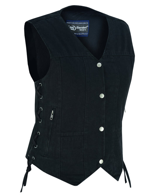 DM947 Women's 6 Pocket Denim Utility Vest - Black Daniel Smart Manufacturing