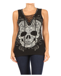 2225 BLACK Baroque Skull Graphic Tank Top Daniel Smart Manufacturing