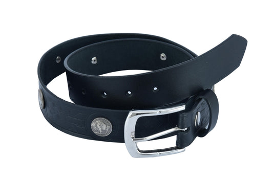 BLT2012 Classic Black Leather Belt with Buffalo Nickel Daniel Smart Manufacturing