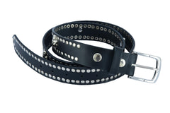 BLT2018 Black Leather Belt with Silver Studs and Skulls Daniel Smart Manufacturing