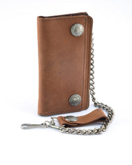 BWC231 Buffalo Nickel Snap Brown Leather Long Bi-Fold Biker Wallet - Daniel Smart Manufacturing