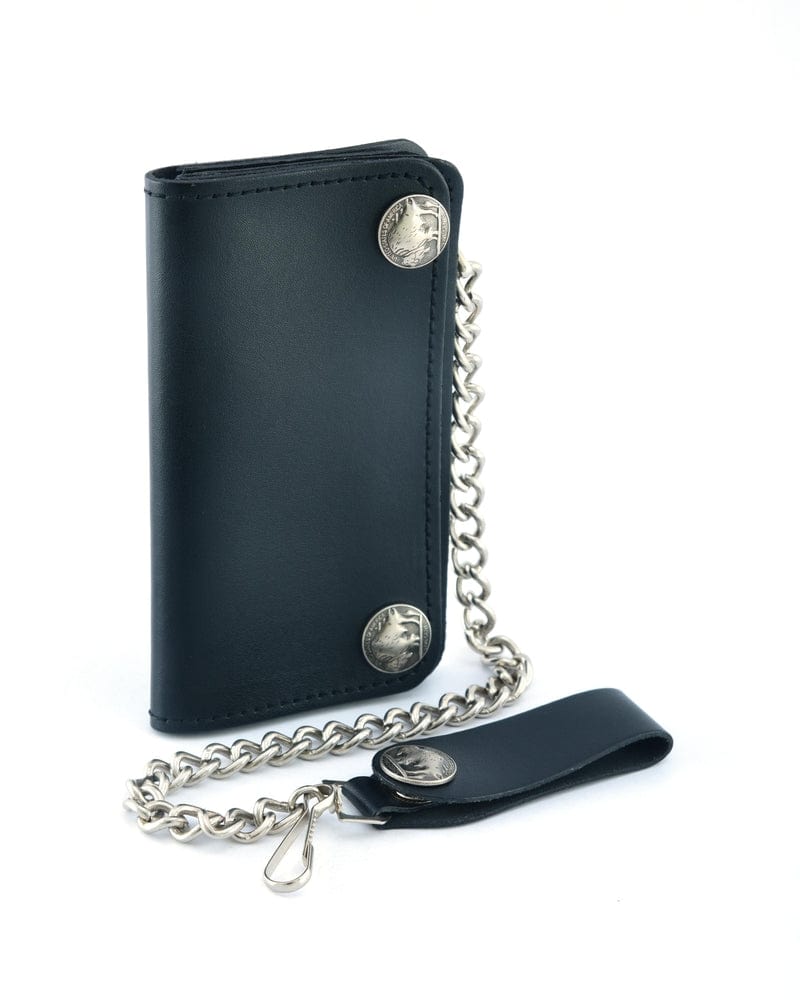 BWC232 Buffalo Nickel Snap Black Leather Long Bi-Fold Biker Wallet - Daniel Smart Manufacturing