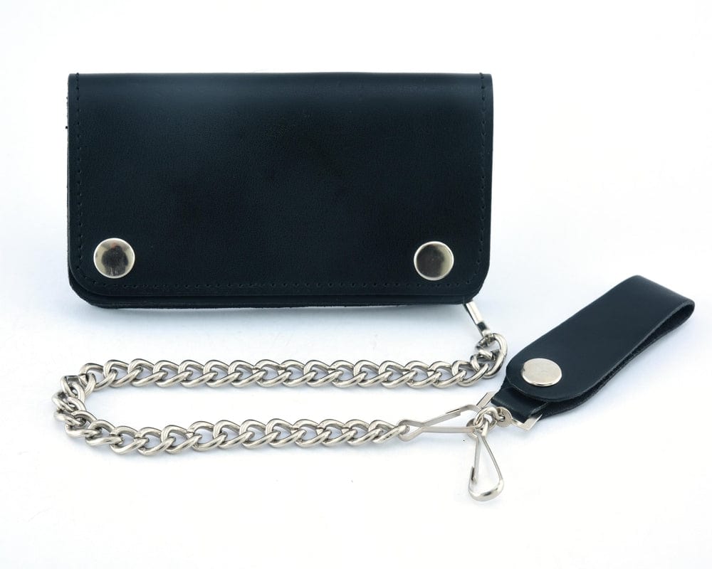 BWC237 Black Leather Long Bi-Fold Biker Chain Wallet - Daniel Smart Manufacturing