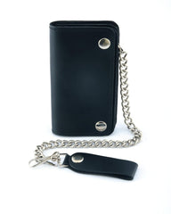 BWC237 Black Leather Long Bi-Fold Biker Chain Wallet - Daniel Smart Manufacturing