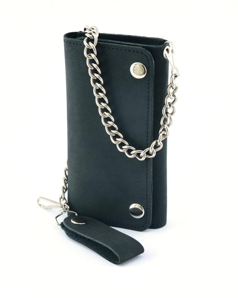 BWC238 Matte Black Biker Leather Wallet with Chain - Daniel Smart Manufacturing