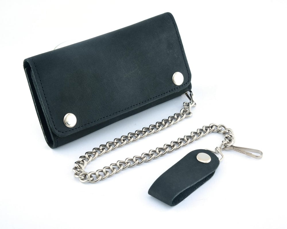 BWC238 Matte Black Biker Leather Wallet with Chain - Daniel Smart Manufacturing