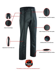 DS452 Women's Classic 5 Pocket Black Casual Motorcycle Leather Pants - Daniel Smart Mfg