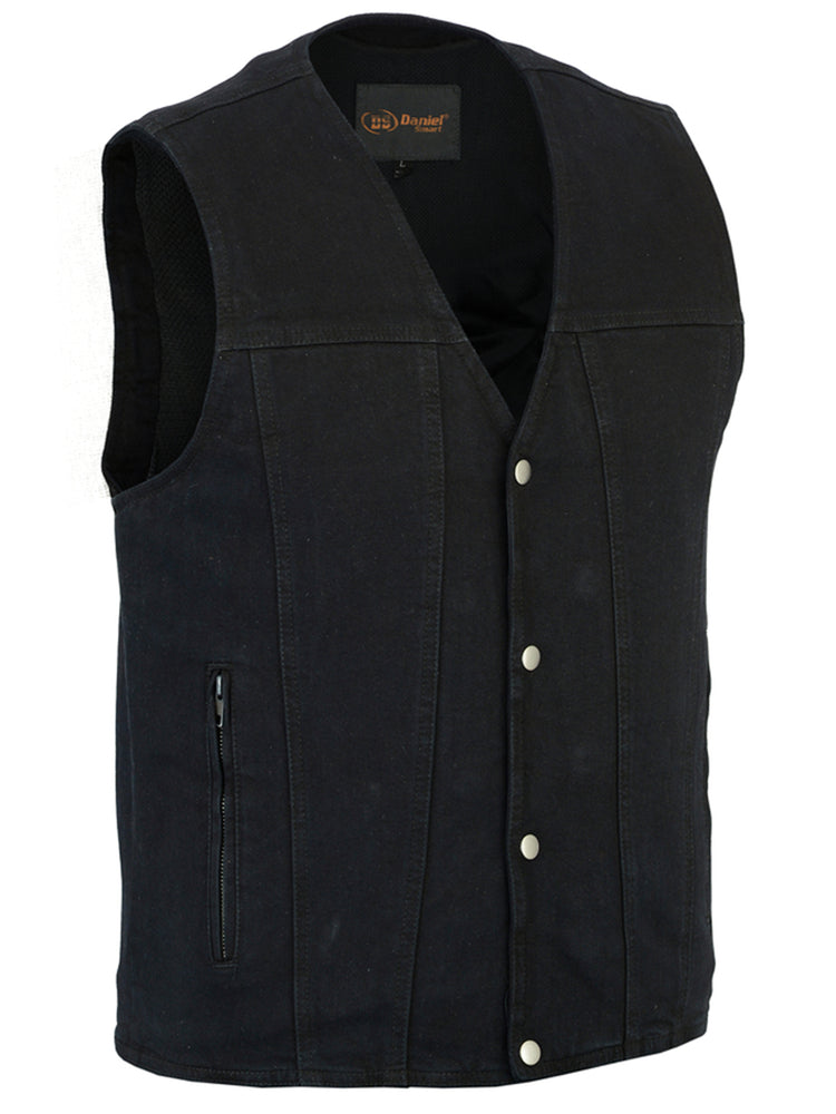 DM925BK Men's Single Back Panel Concealed Carry Denim Vest Daniel Smart Manufacturing