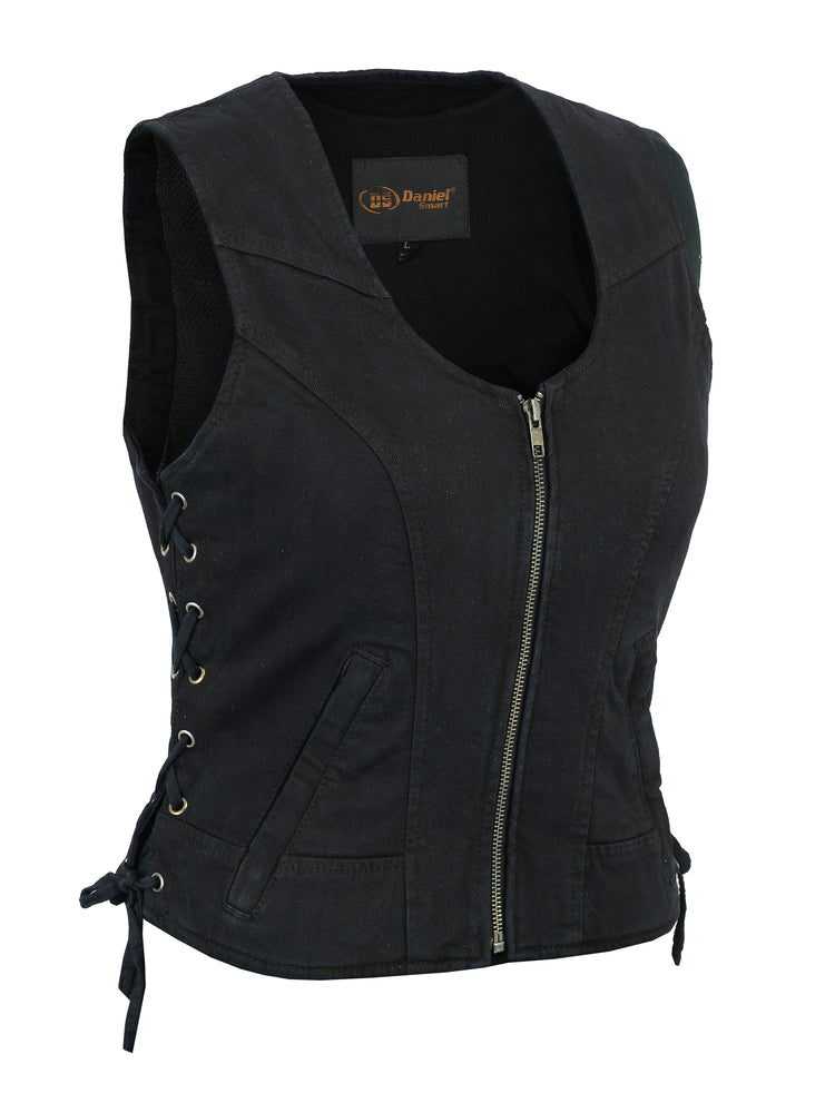 DM942BK Women's Stylish Black Denim Vest Daniel Smart Manufacturing