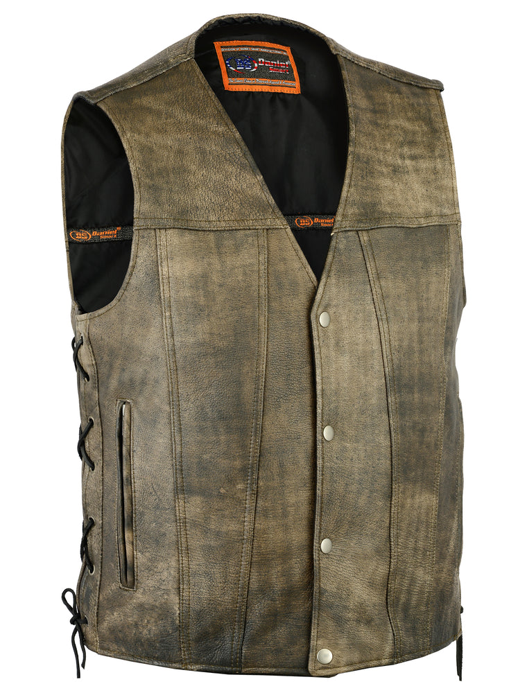 DS107 Men's Antique Brown Single Back Panel Concealed Carry Vest Daniel Smart Manufacturing