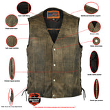 DS107 Men's Antique Brown Single Back Panel Concealed Carry Vest Daniel Smart Manufacturing