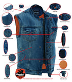 DM989BU Concealed Snap Closure, Denim Material, Scoop Collar & Hidden Daniel Smart Manufacturing