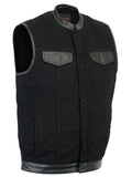 DM992 Men's Black Denim Single Panel Concealment Vest W/ Leather Trim Daniel Smart Manufacturing