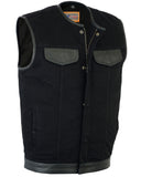 DM991 Men's Black Denim Single Panel Concealment Vest W/Leather Trim- Daniel Smart Manufacturing