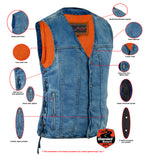 DM905BU Men's Single Back Panel Concealed Carry Denim Vest Daniel Smart Manufacturing